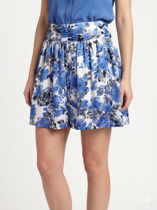 Hanna & Gracie Dresses & Skirts - ​Hanna & Gracie Floral Skirt Petite Medium Blue White Abstract Ruched Waist Line